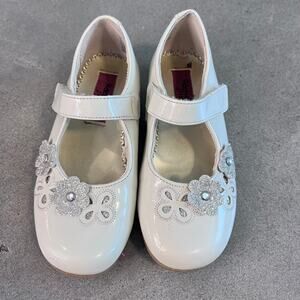 Rachel Shoes beige cream gold flowers mary jane dress shoes toddler girl size 10